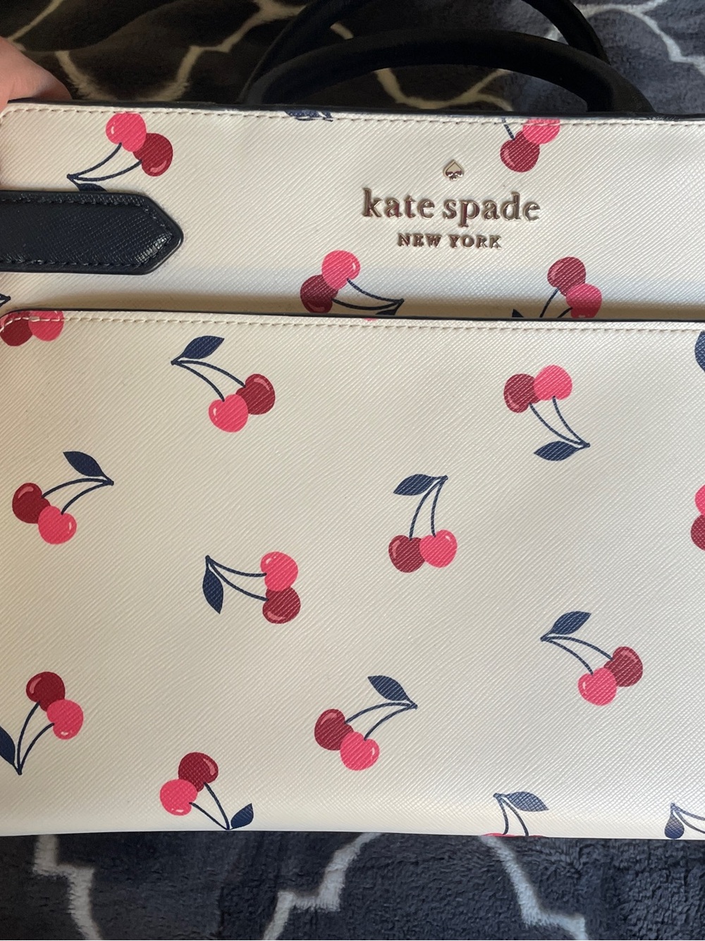 kate spade White Cherry Print Tote with Navy Accents